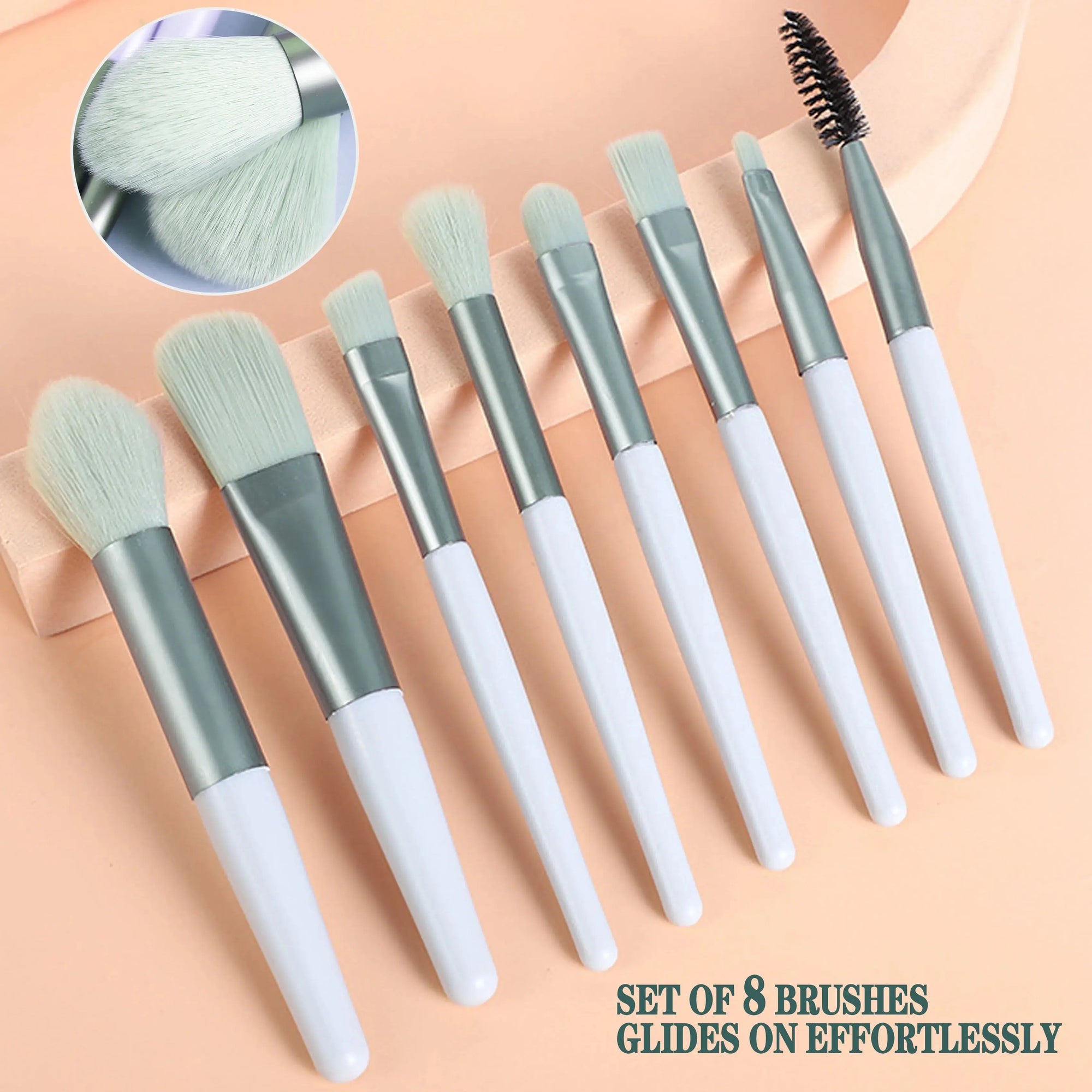 8Pcs Makeup Brush Set – Soft Fluffy Kabuki Brushes for Foundation, Blush, Powder & Eyeshadow, DIY, Certified, Travel-Size - Femlinza