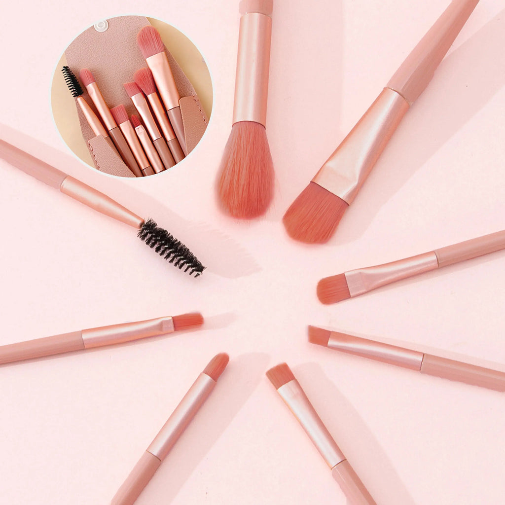 8Pcs Makeup Brush Set – Soft Fluffy Kabuki Brushes for Foundation, Blush, Powder & Eyeshadow, DIY, Certified, Travel-Size - Femlinza