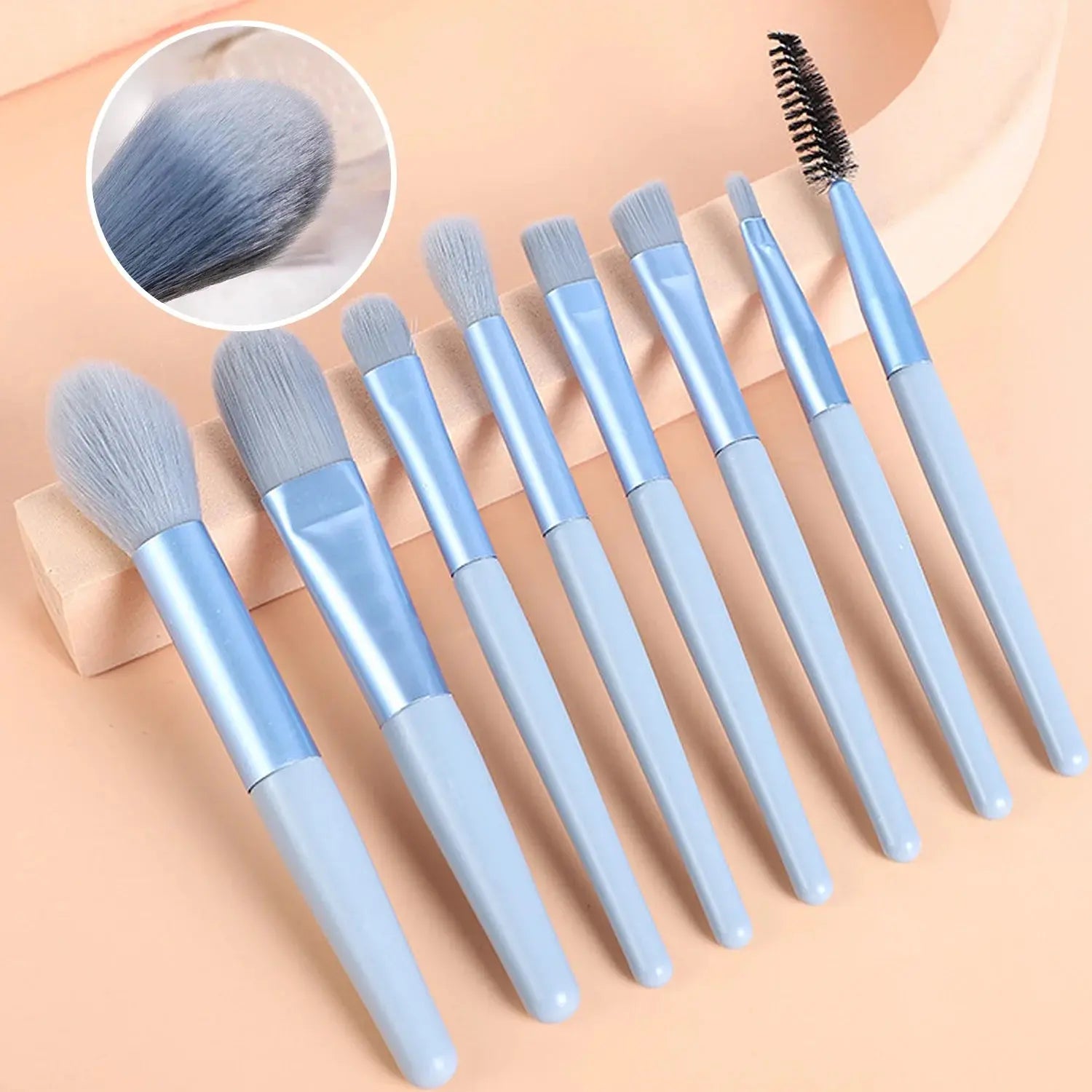 8Pcs Makeup Brush Set – Soft Fluffy Kabuki Brushes for Foundation, Blush, Powder & Eyeshadow, DIY, Certified, Travel-Size - Femlinza