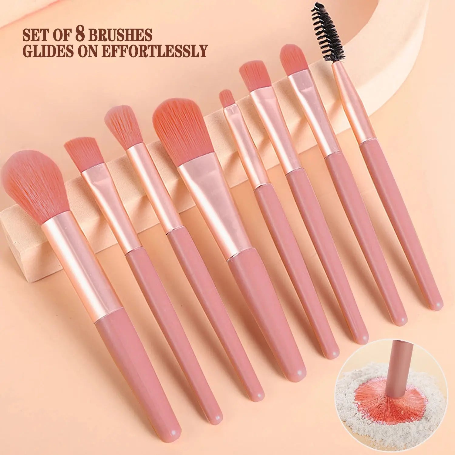 8Pcs Makeup Brush Set – Soft Fluffy Kabuki Brushes for Foundation, Blush, Powder & Eyeshadow, DIY, Certified, Travel-Size - Femlinza