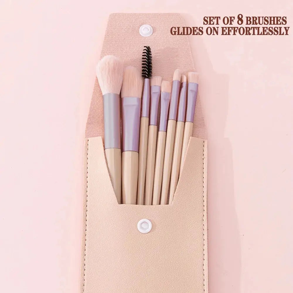 8Pcs Makeup Brush Set – Soft Fluffy Kabuki Brushes for Foundation, Blush, Powder & Eyeshadow, DIY, Certified, Travel-Size - Femlinza