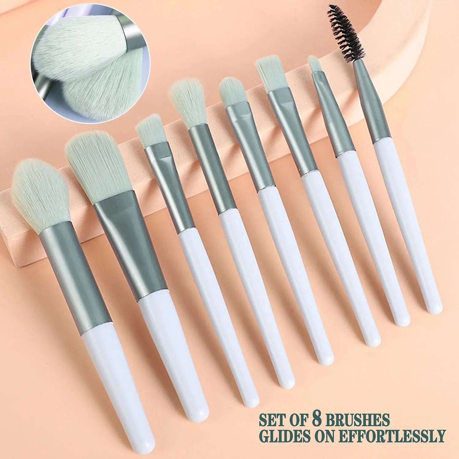 8Pcs Makeup Brush Set – Soft Fluffy Kabuki Brushes for Foundation, Blush, Powder & Eyeshadow, DIY, Certified, Travel-Size - Femlinza