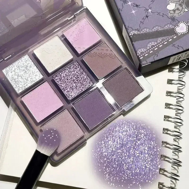 9 Colors Glitter Eyeshadow Palette – Matte, Shimmer & Pearlescent Purple Shades (Waterproof & Long-Lasting) - Femlinza
