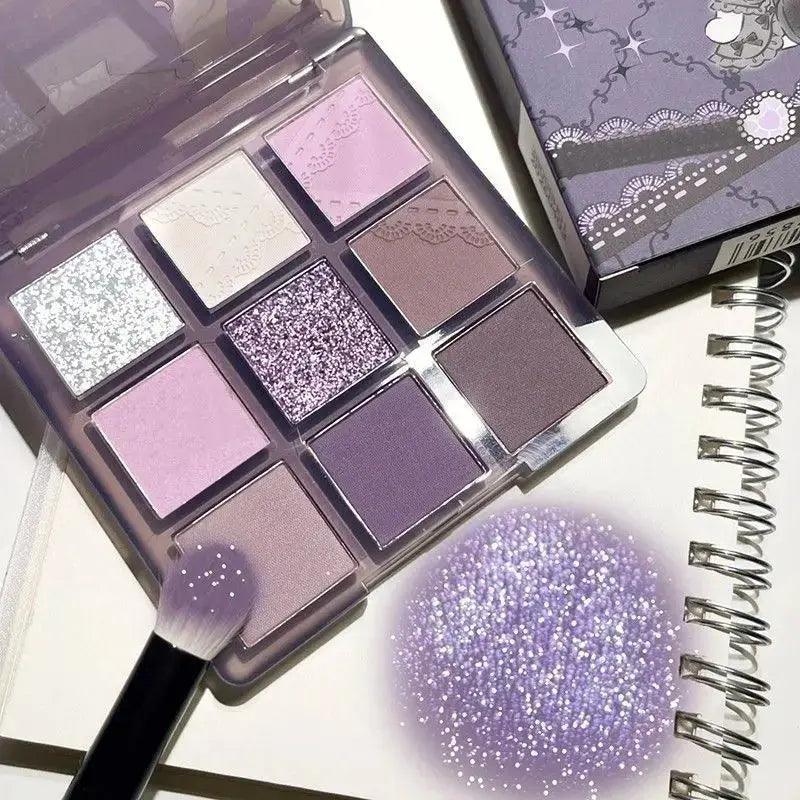 9 Colors Glitter Eyeshadow Palette – Matte, Shimmer & Pearlescent Purple Shades (Waterproof & Long-Lasting) - Femlinza