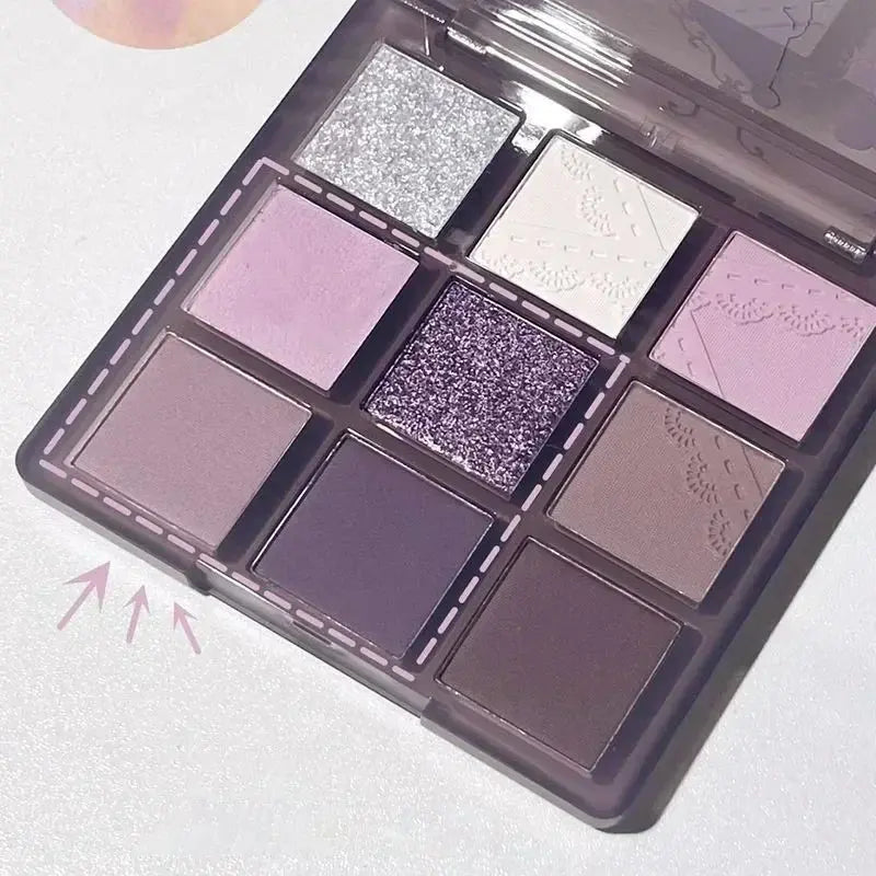 9 Colors Glitter Eyeshadow Palette Purple Lace Shimmer Pearlescent Matte Acrylic Eye Shadows Palette Waterproof Eye Make Up - Femlinza
