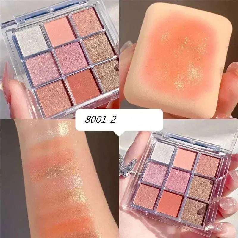 9 Colors Glitter Eyeshadow Palette Purple Lace Shimmer Pearlescent Matte Acrylic Eye Shadows Palette Waterproof Eye Make Up - Femlinza