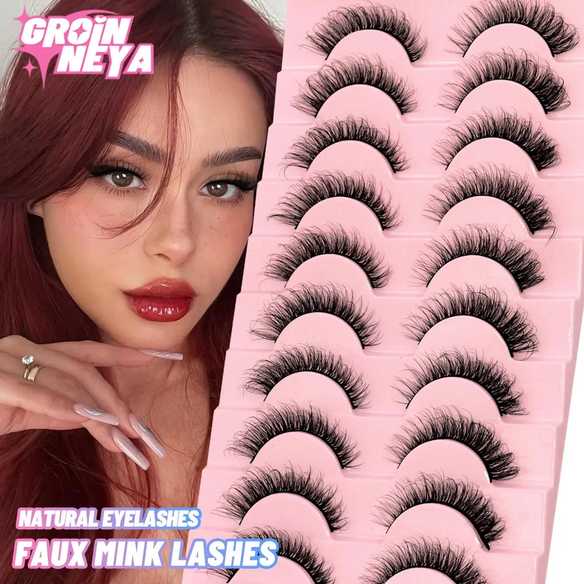 GROINNEYA Natural Cat Eye 3D Mink Lashes – Winged Short Strip Eyelashes - Femlinza