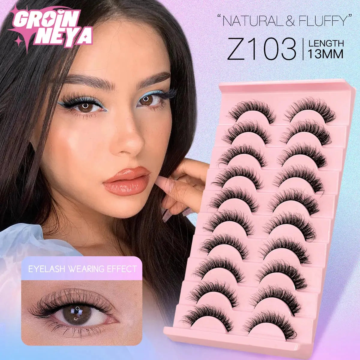 GROINNEYA Natural Cat Eye 3D Mink Lashes – Winged Short Strip Eyelashes - Femlinza
