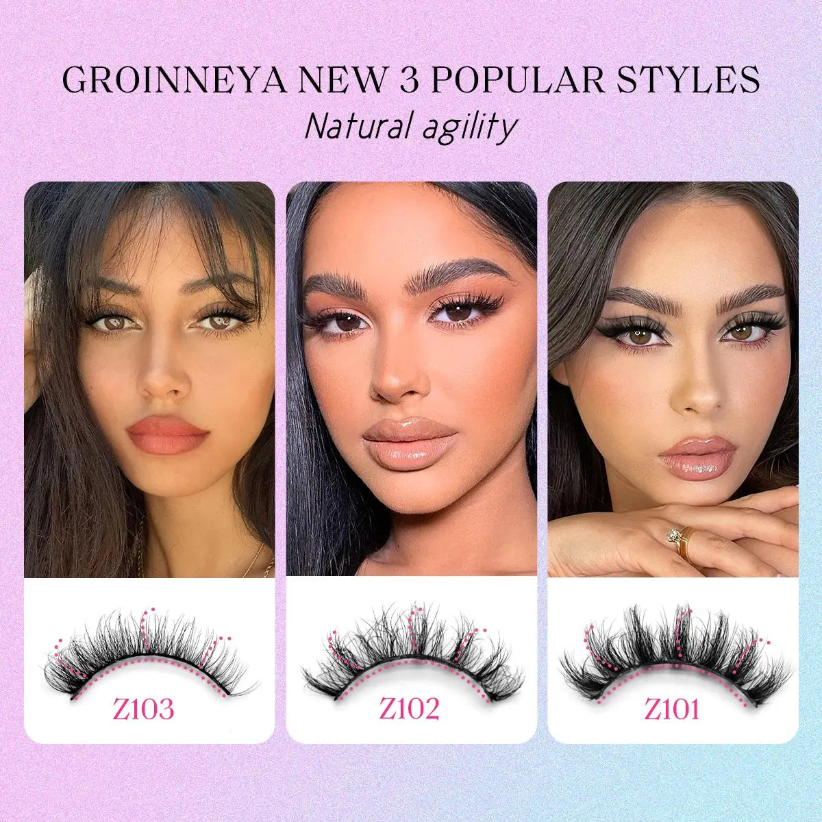 GROINNEYA Natural Cat Eye 3D Mink Lashes – Winged Short Strip Eyelashes - Femlinza
