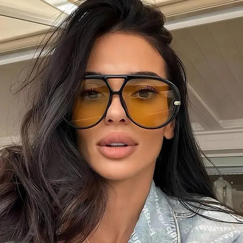 Aviator Fashion Sunglasses with Yellow Tinted Lenses - Femlinza