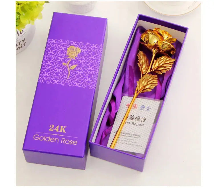 Best Gift For Girlfriend Golden Rose Wedding Decoration Golden Flower Valentine's Day Gift Gold Rose Gold Flower with Box  -15 - Femlinza