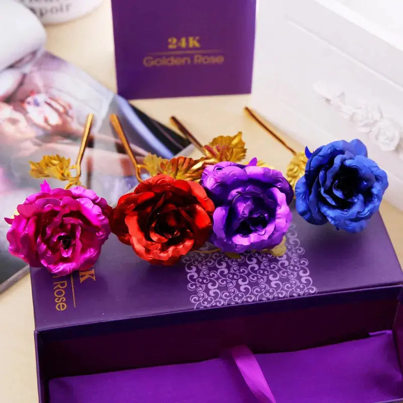 Best Gift For Girlfriend Golden Rose Wedding Decoration Golden Flower Valentine's Day Gift Gold Rose Gold Flower with Box  -15 - Femlinza