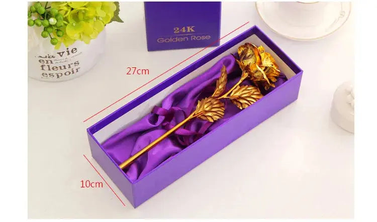 Best Gift For Girlfriend Golden Rose Wedding Decoration Golden Flower Valentine's Day Gift Gold Rose Gold Flower with Box  -15 - Femlinza