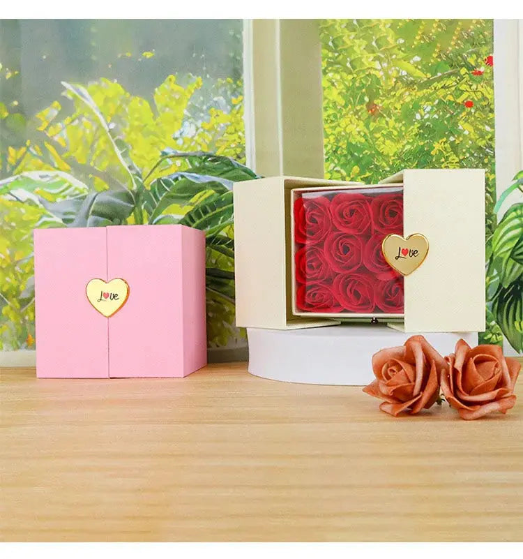Birthday Gift for Girlfriend - 9 Rose Jewelry Box with Drawer Storage, Quadrilateral Spray-Painted Plastic Design, Perfect for H - Femlinza