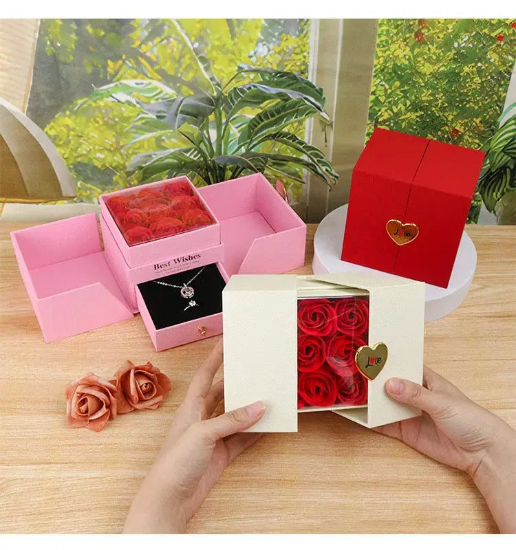 Birthday Gift for Girlfriend - 9 Rose Jewelry Box with Drawer Storage, Quadrilateral Spray-Painted Plastic Design, Perfect for H - Femlinza