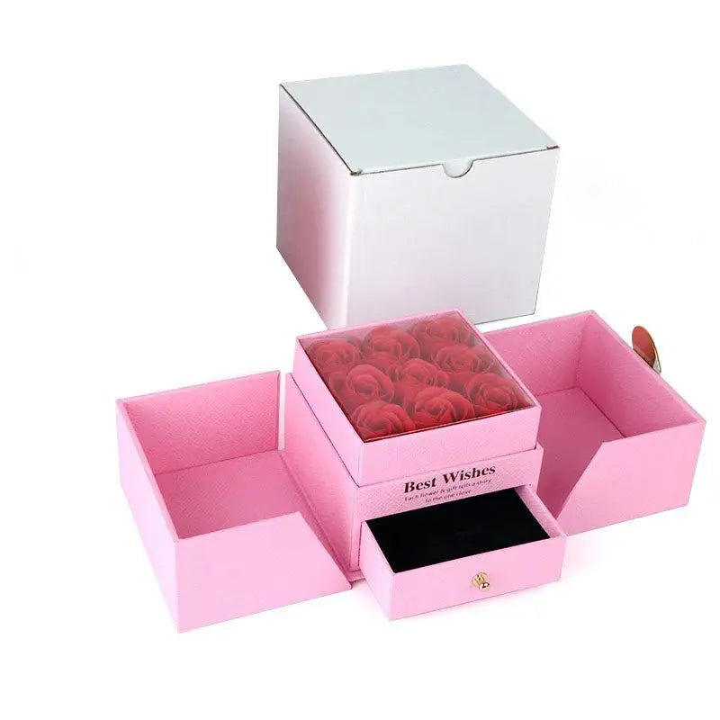 Birthday Gift for Girlfriend - 9 Rose Jewelry Box with Drawer Storage, Quadrilateral Spray-Painted Plastic Design, Perfect for H - Femlinza