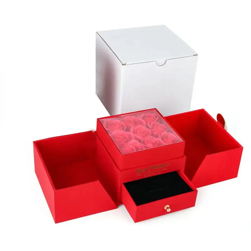 Birthday Gift for Girlfriend - 9 Rose Jewelry Box with Drawer Storage, Quadrilateral Spray-Painted Plastic Design, Perfect for H - Femlinza