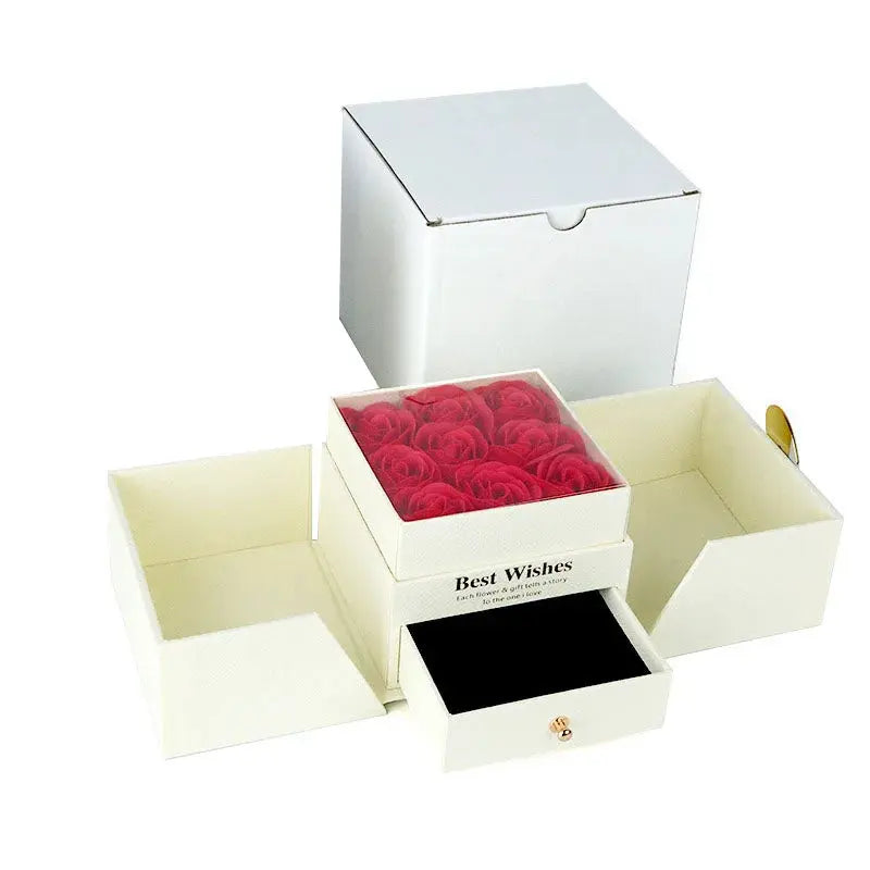 Birthday Gift for Girlfriend - 9 Rose Jewelry Box with Drawer Storage, Quadrilateral Spray-Painted Plastic Design, Perfect for H - Femlinza