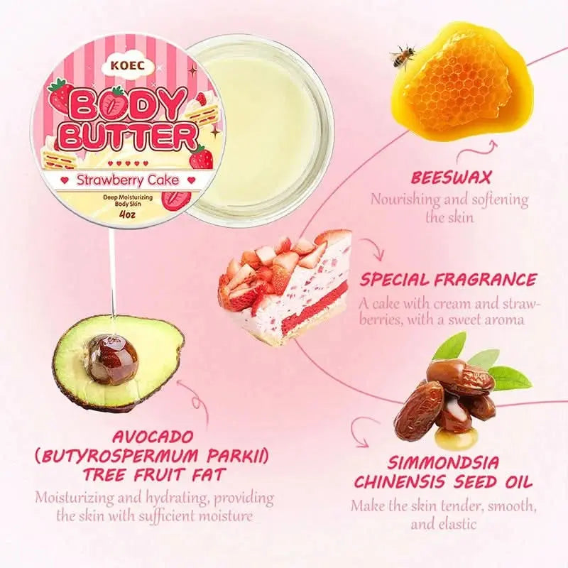 BODY BUTTER Strawberry Cake Body Lotion Body Oil Japanese Skincare Moisturizing Nourishing Body Lotion Peach Coconut Massage Oil - Femlinza