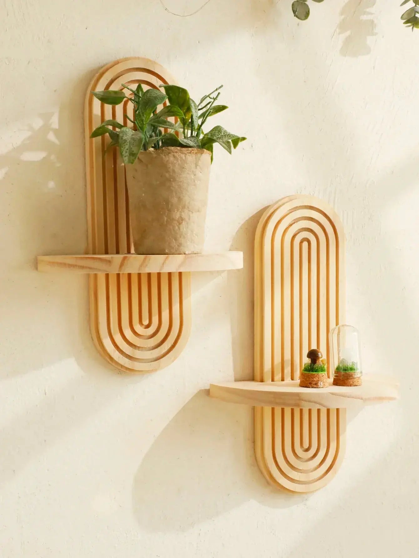 Boho Wooden Wall Mounted Storage Rack – Modern Decorative Display Shelves - Femlinza