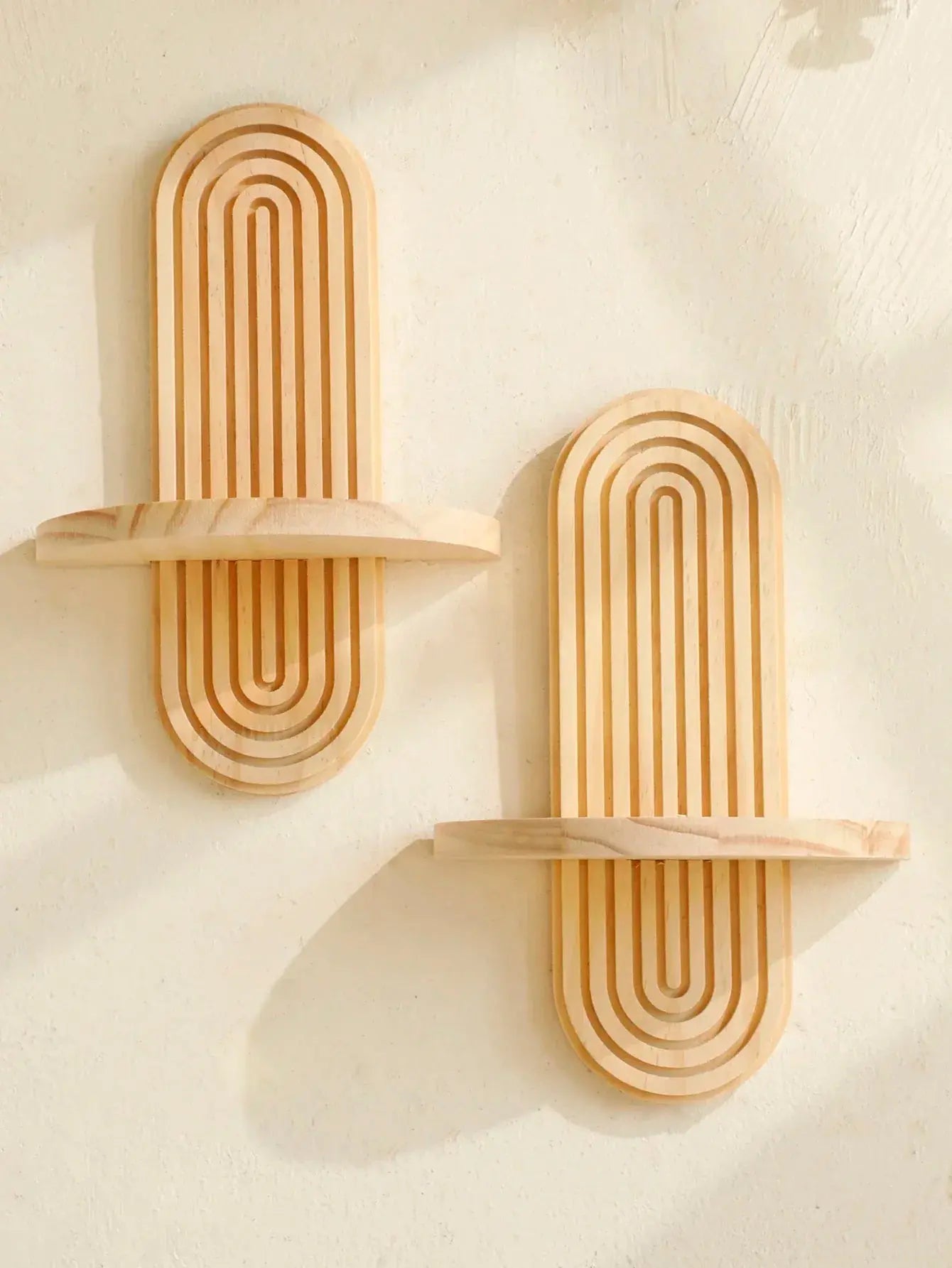 Boho Wooden Wall Mounted Storage Rack – Modern Decorative Display Shelves - Femlinza