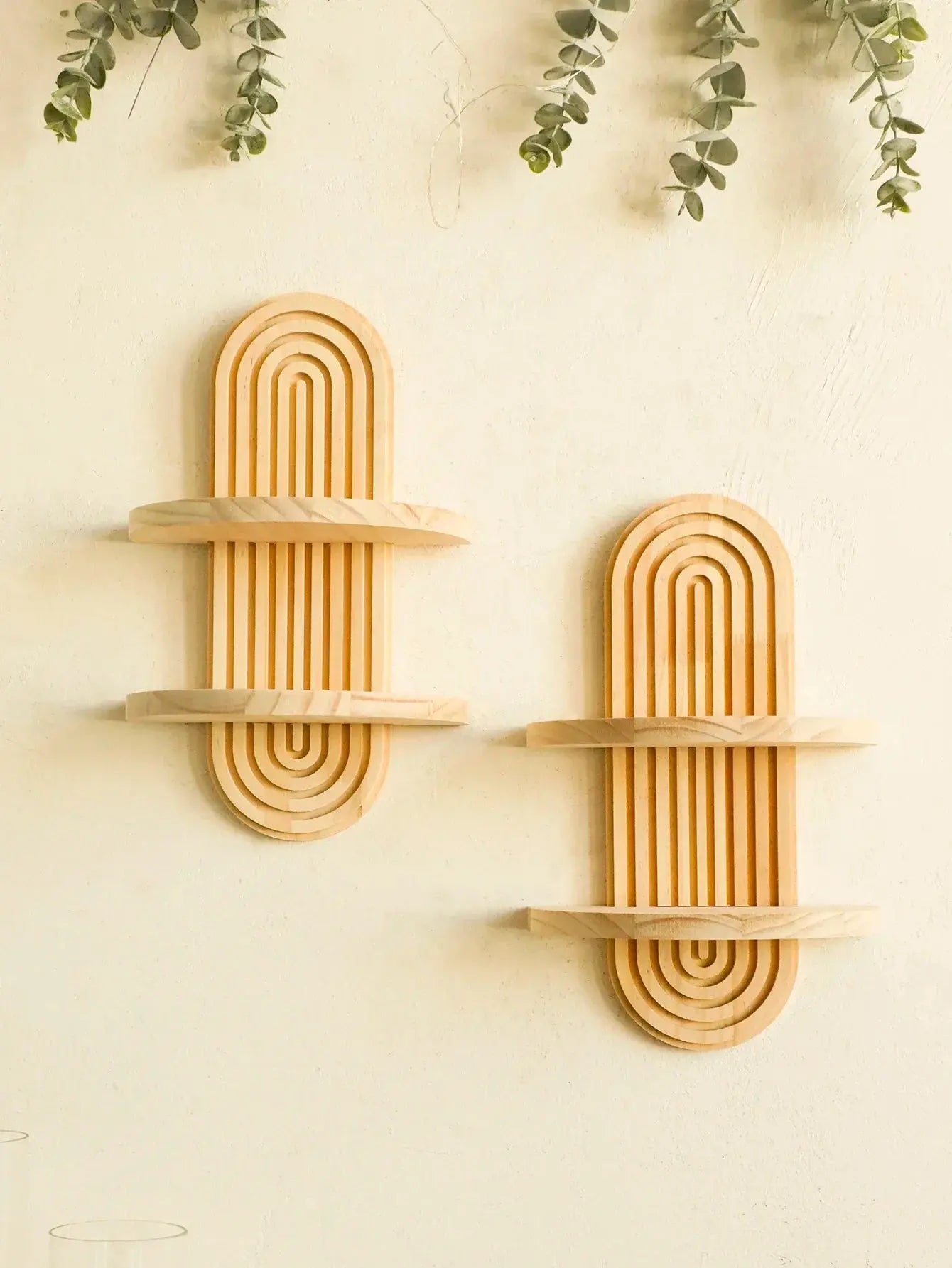 Boho Wooden Wall Mounted Storage Rack – Modern Decorative Display Shelves - Femlinza