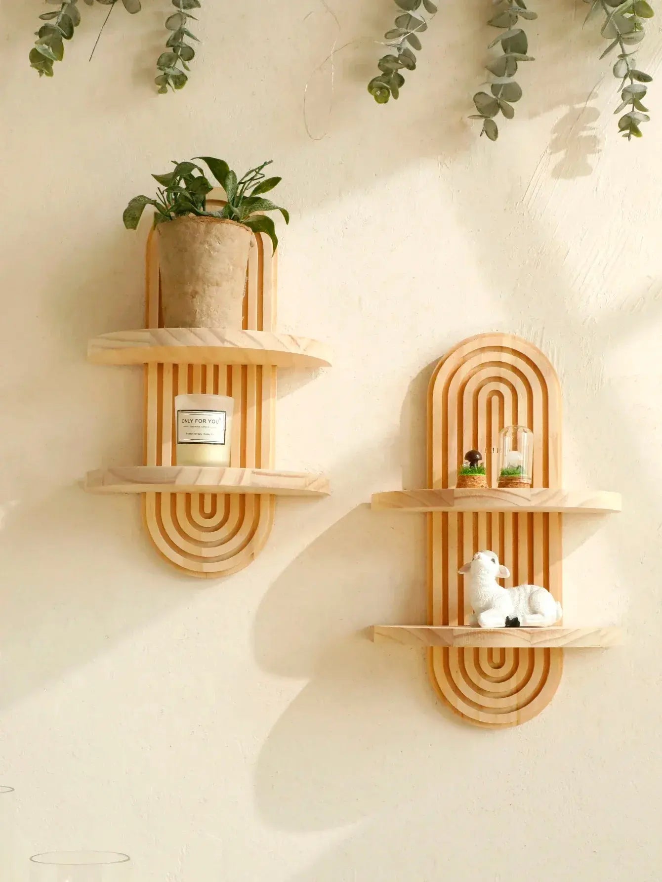 Boho Wooden Wall Mounted Storage Rack – Modern Decorative Display Shelves - Femlinza