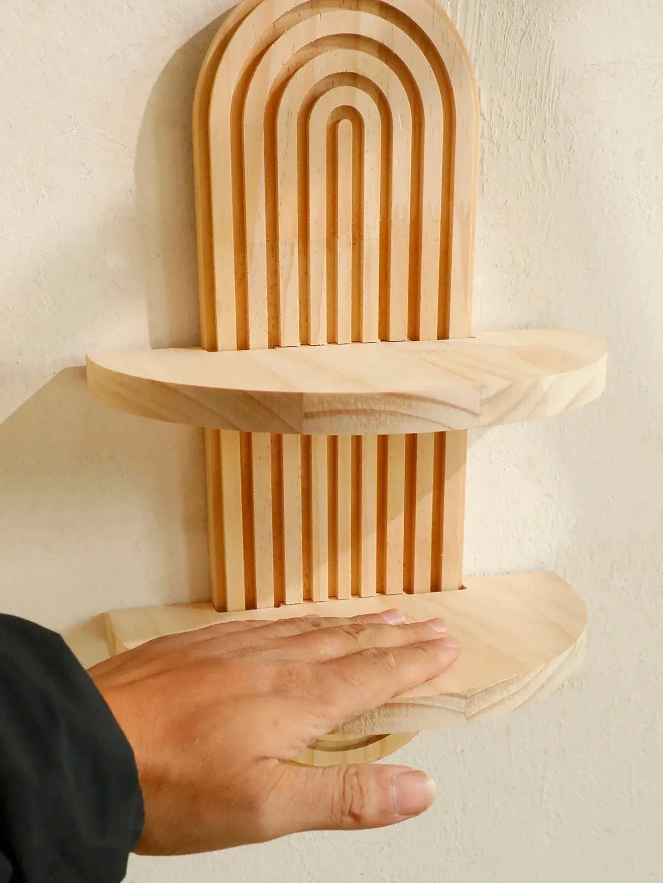 Boho Wooden Wall Mounted Storage Rack – Modern Decorative Display Shelves - Femlinza