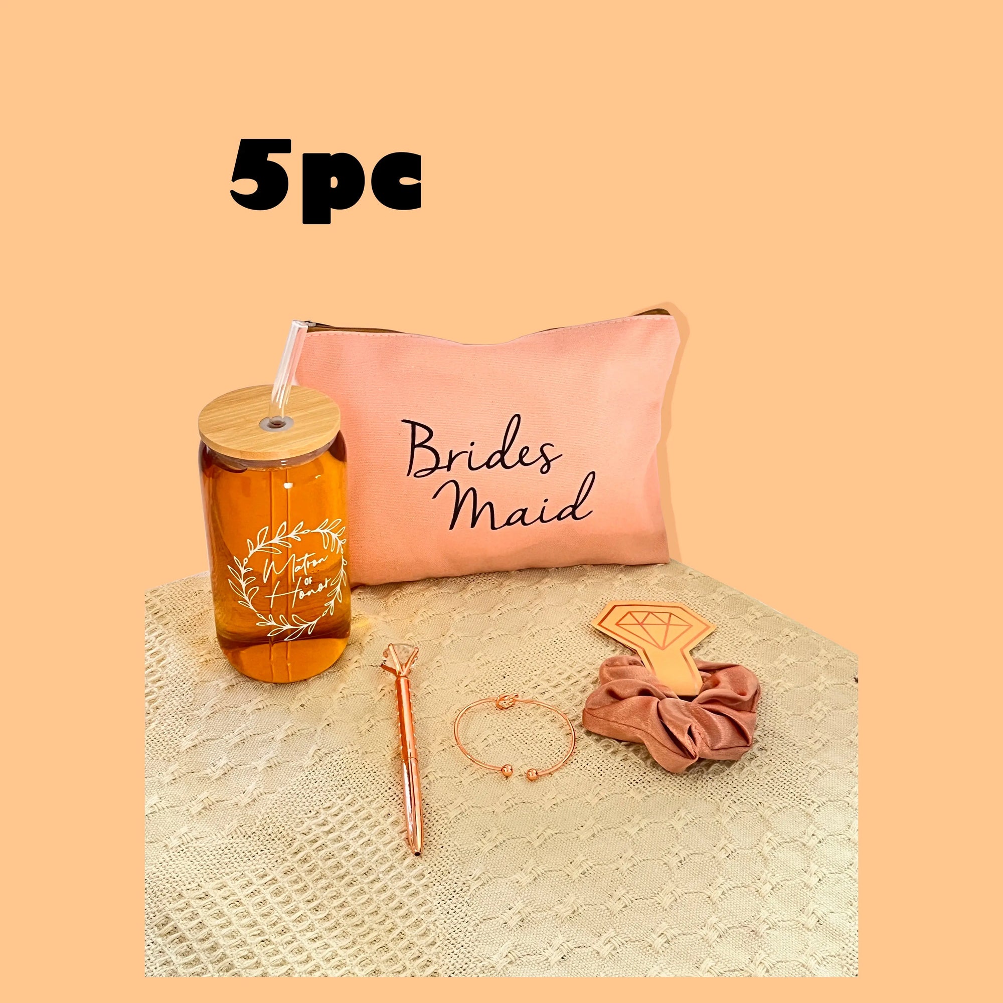 Bridesmaid Proposal Gift Set – 16oz Glass Cup, Makeup Bag & Accessories - Femlinza