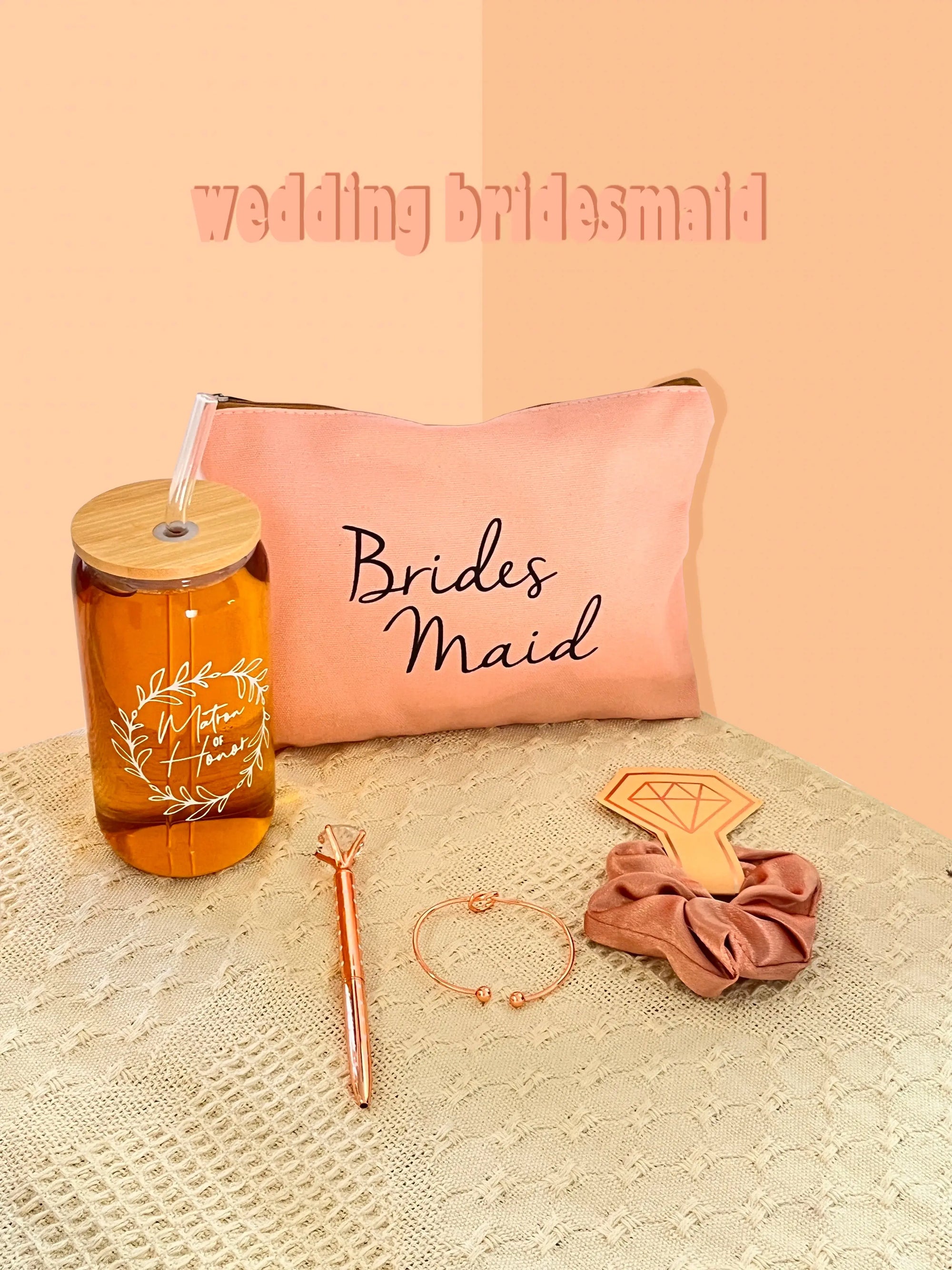 Bridesmaid Proposal Gift Set – 16oz Glass Cup, Makeup Bag & Accessories - Femlinza
