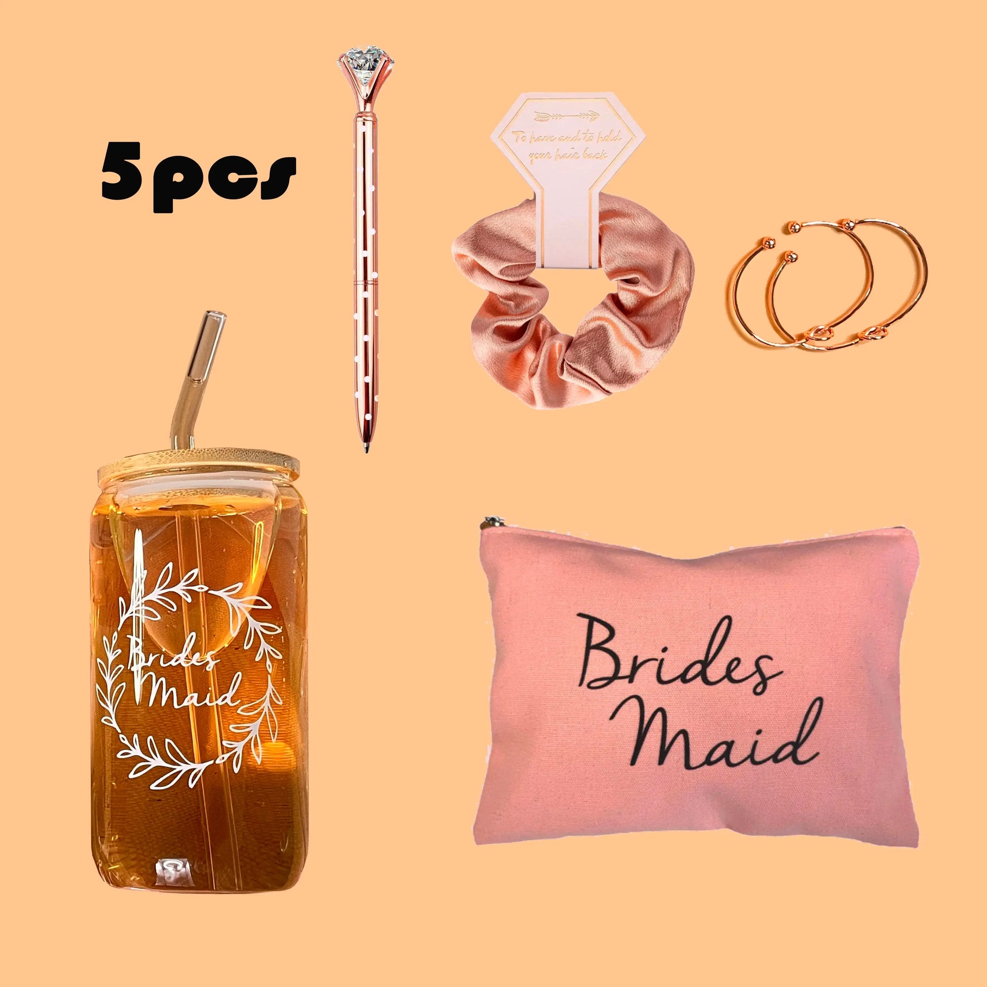 Bridesmaid Proposal Gift Set – 16oz Glass Cup, Makeup Bag & Accessories - Femlinza
