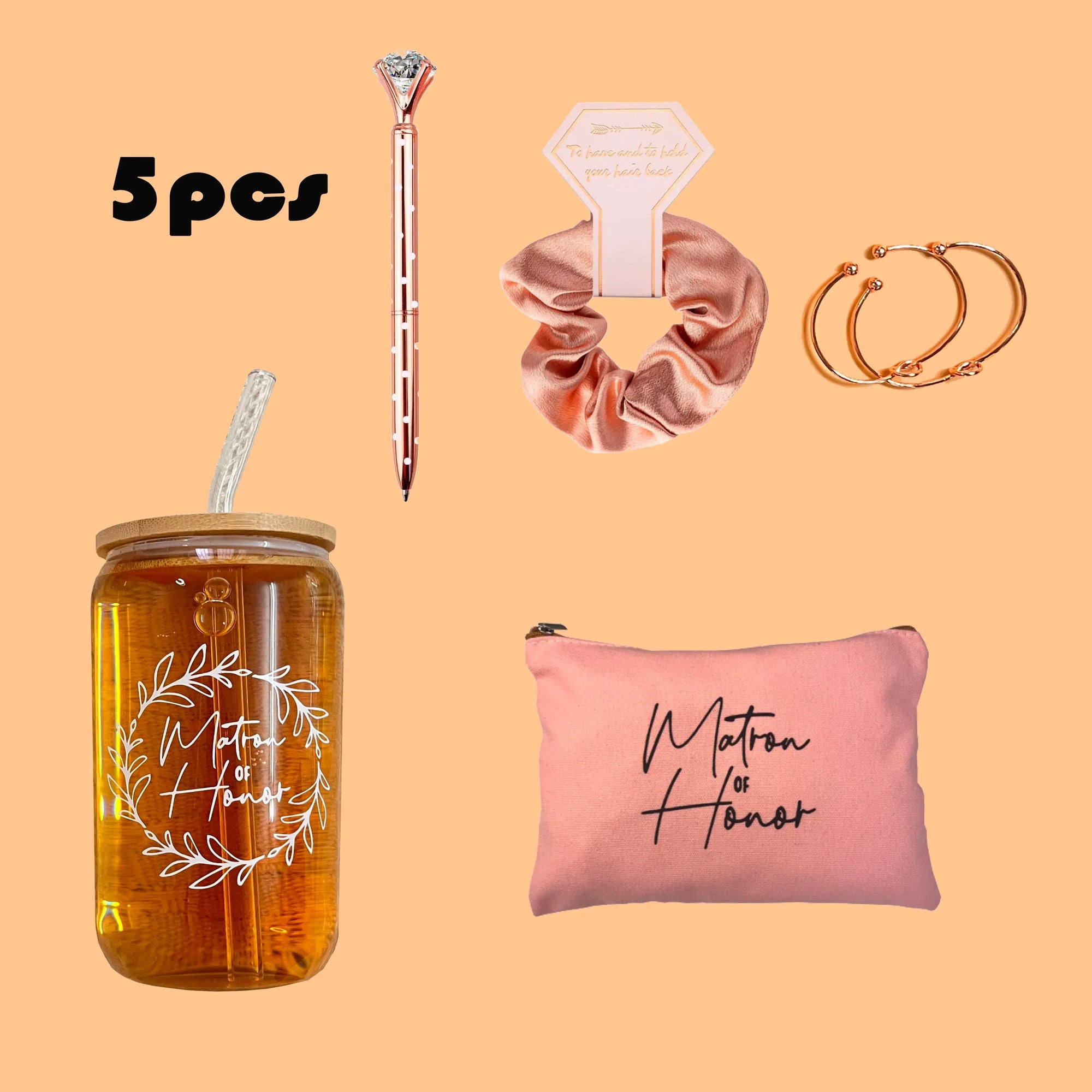 Bridesmaid Proposal Gift Set – 16oz Glass Cup, Makeup Bag & Accessories - Femlinza