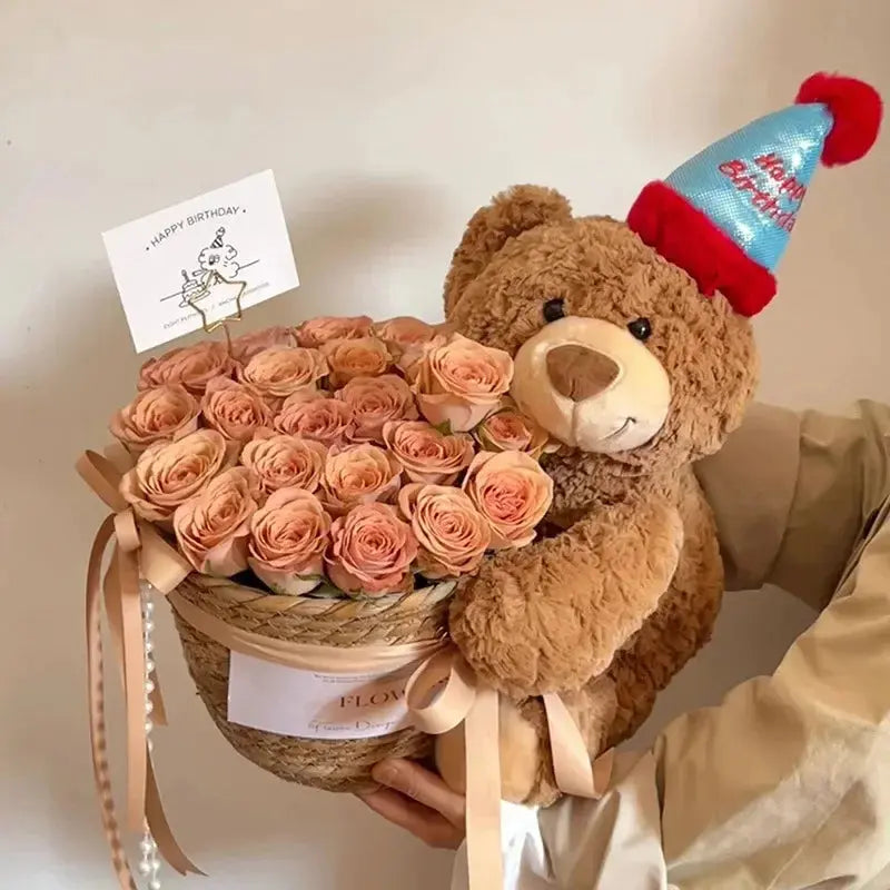 Children's Gift Bear Doll Bouquet Eternal Soap Flower Bucket Bouquet Birthday Gift Valentine's Day Gift Cute Bouquet Ornament - Femlinza