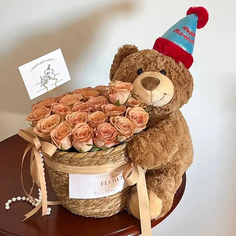 Children's Gift Bear Doll Bouquet Eternal Soap Flower Bucket Bouquet Birthday Gift Valentine's Day Gift Cute Bouquet Ornament - Femlinza