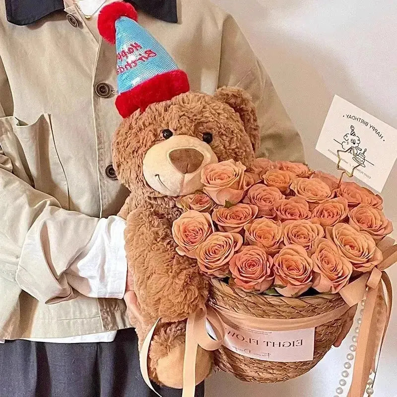 Children's Gift Bear Doll Bouquet Eternal Soap Flower Bucket Bouquet Birthday Gift Valentine's Day Gift Cute Bouquet Ornament - Femlinza
