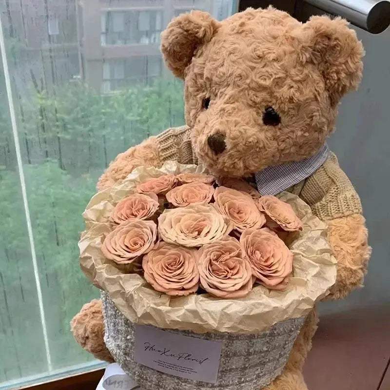 Children's Gift Bear Doll Bouquet Eternal Soap Flower Bucket Bouquet Birthday Gift Valentine's Day Gift Cute Bouquet Ornament - Femlinza