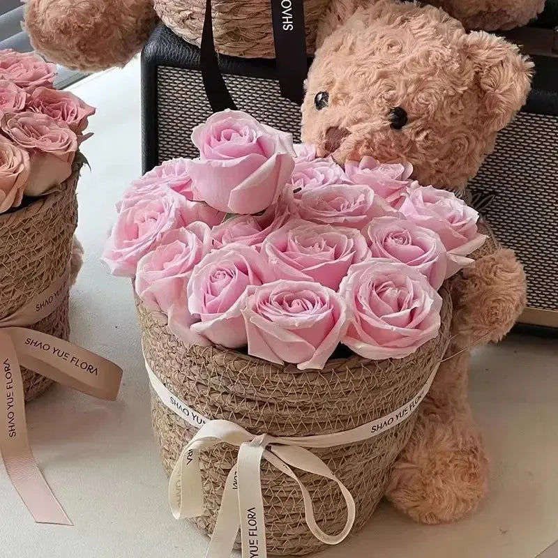 Children's Gift Bear Doll Bouquet Eternal Soap Flower Bucket Bouquet Birthday Gift Valentine's Day Gift Cute Bouquet Ornament - Femlinza