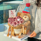 Children's Gift Bear Doll Bouquet Eternal Soap Flower Bucket Bouquet Birthday Gift Valentine's Day Gift Cute Bouquet Ornament - Femlinza