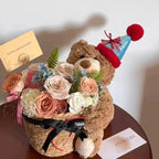 Children's Gift Bear Doll Bouquet Eternal Soap Flower Bucket Bouquet Birthday Gift Valentine's Day Gift Cute Bouquet Ornament - Femlinza
