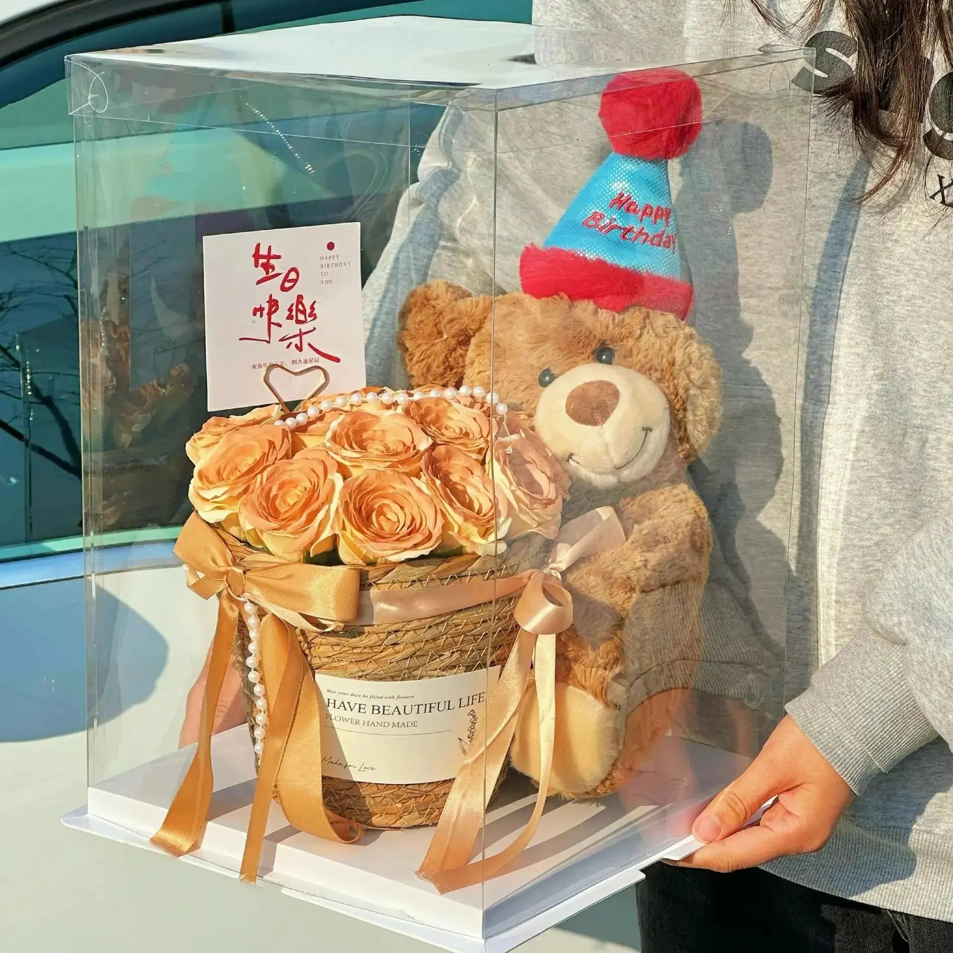 Children's Gift Bear Doll Bouquet Eternal Soap Flower Bucket Bouquet Birthday Gift Valentine's Day Gift Cute Bouquet Ornament - Femlinza