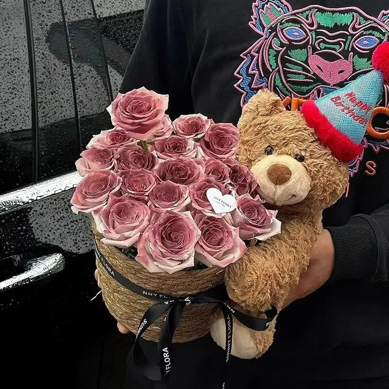 Children's Gift Bear Doll Bouquet Eternal Soap Flower Bucket Bouquet Birthday Gift Valentine's Day Gift Cute Bouquet Ornament - Femlinza