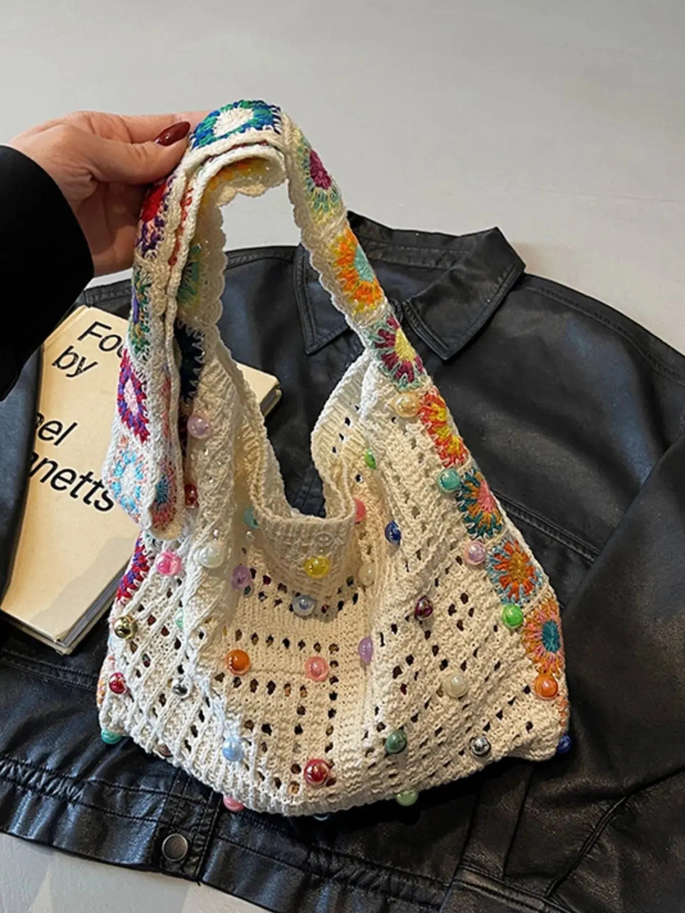 Colorful Beaded Crochet Shoulder Bag - Femlinza