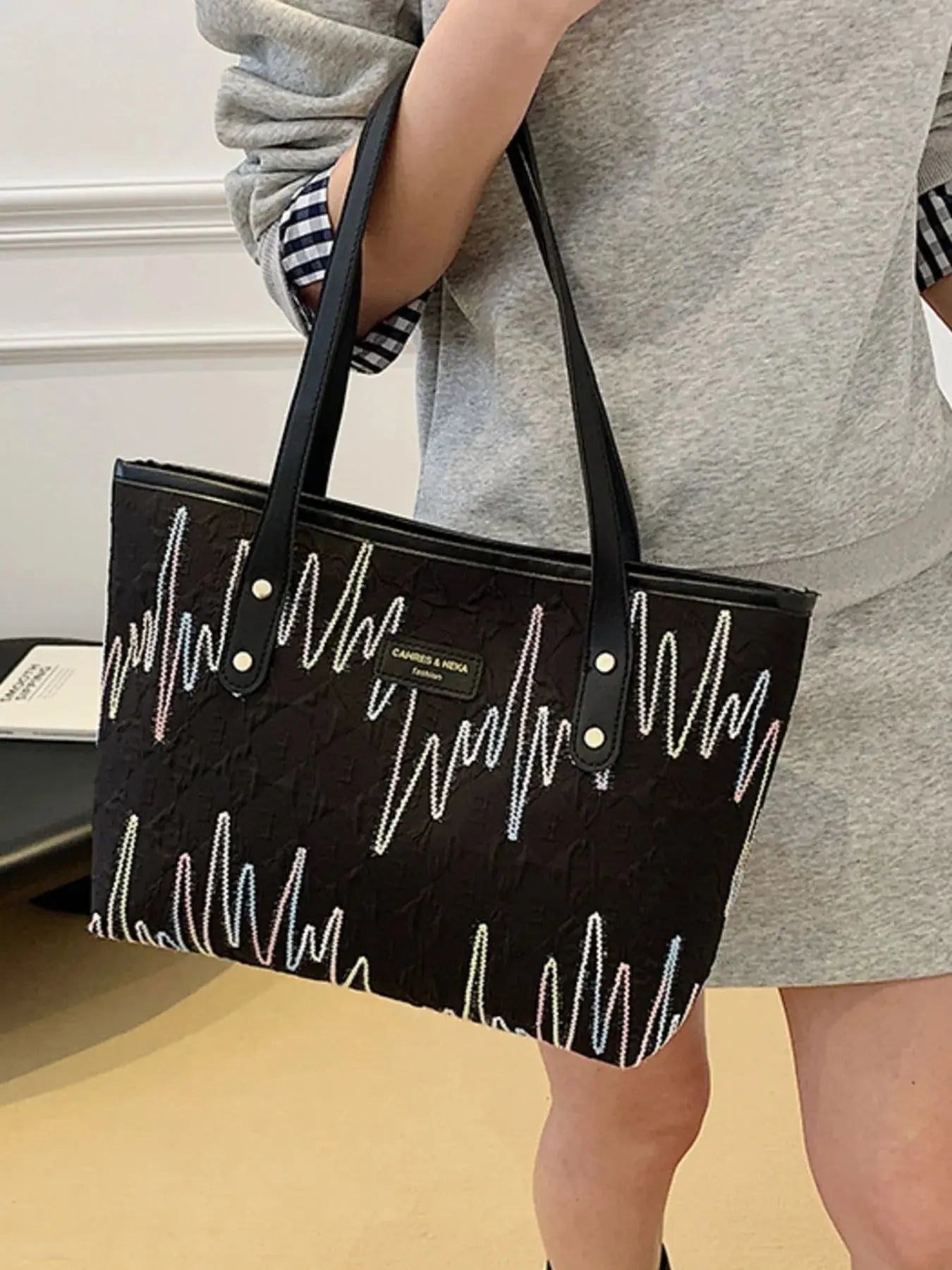 Contrast PU Leather Tote Bag - Femlinza