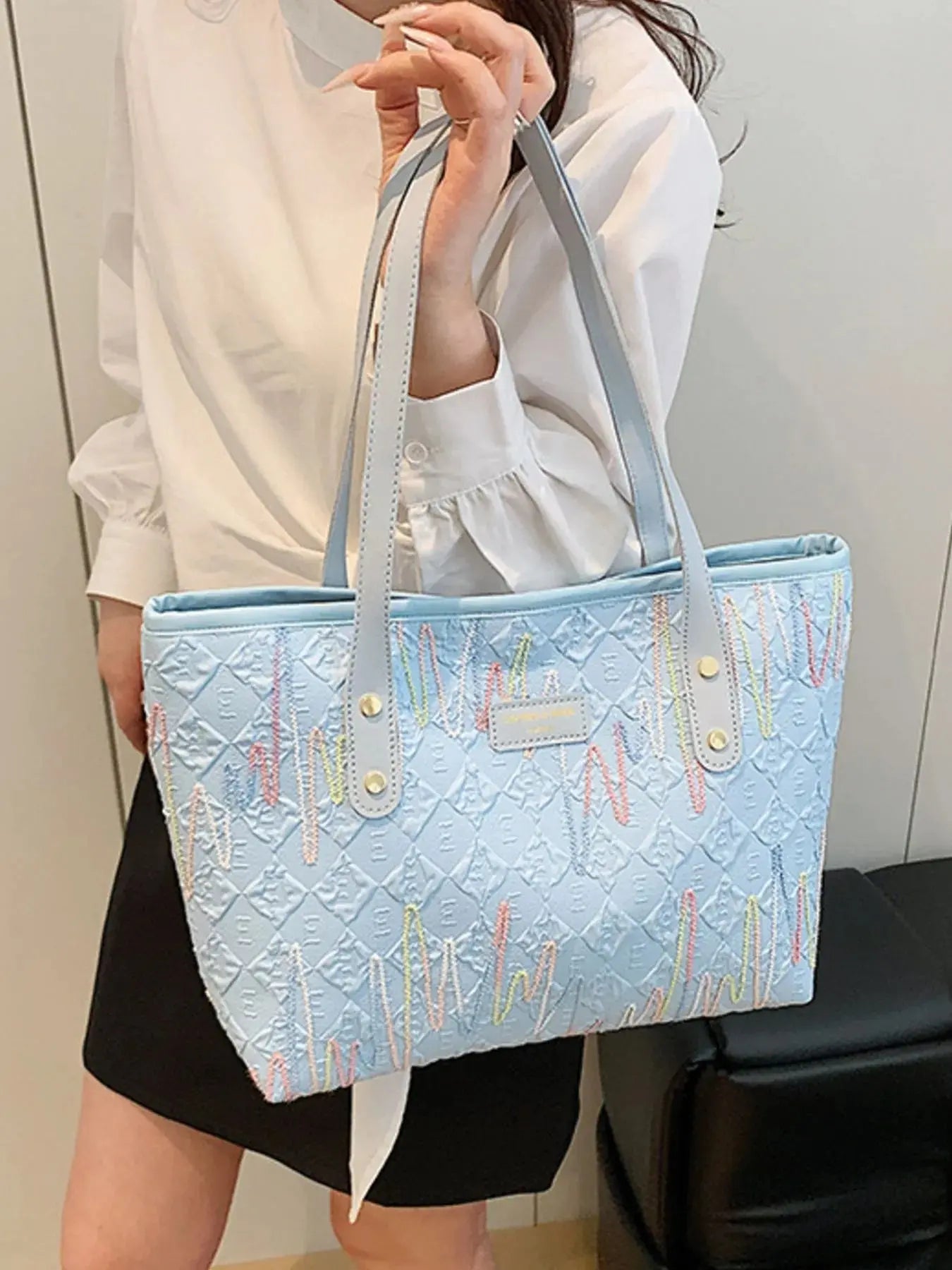 Contrast PU Leather Tote Bag - Femlinza