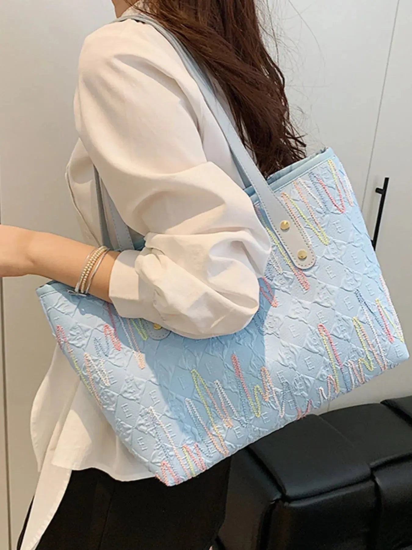 Contrast PU Leather Tote Bag - Femlinza