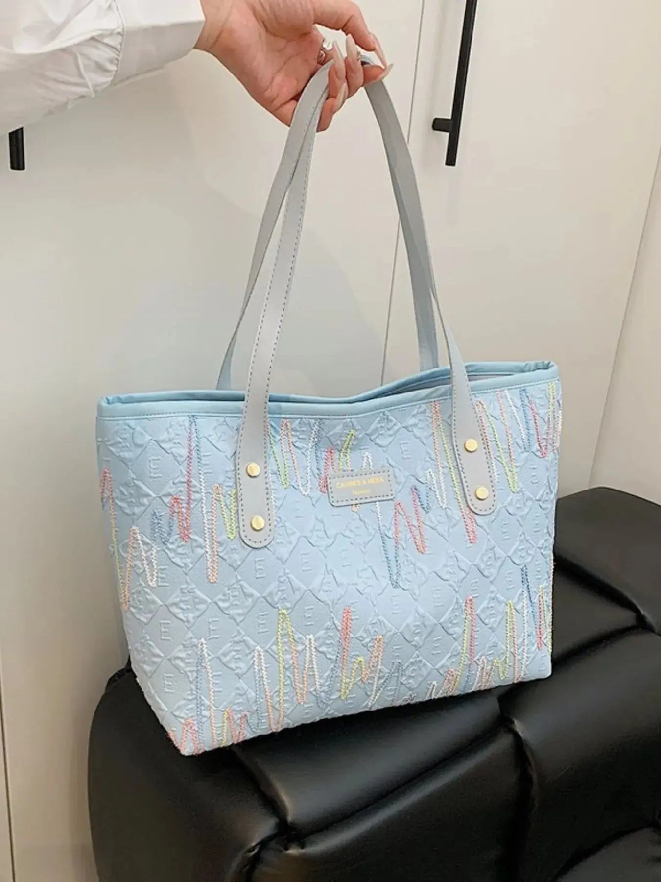 Contrast PU Leather Tote Bag - Femlinza