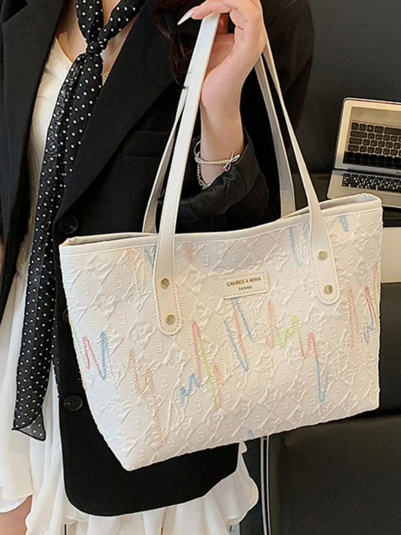 Contrast PU Leather Tote Bag - Femlinza