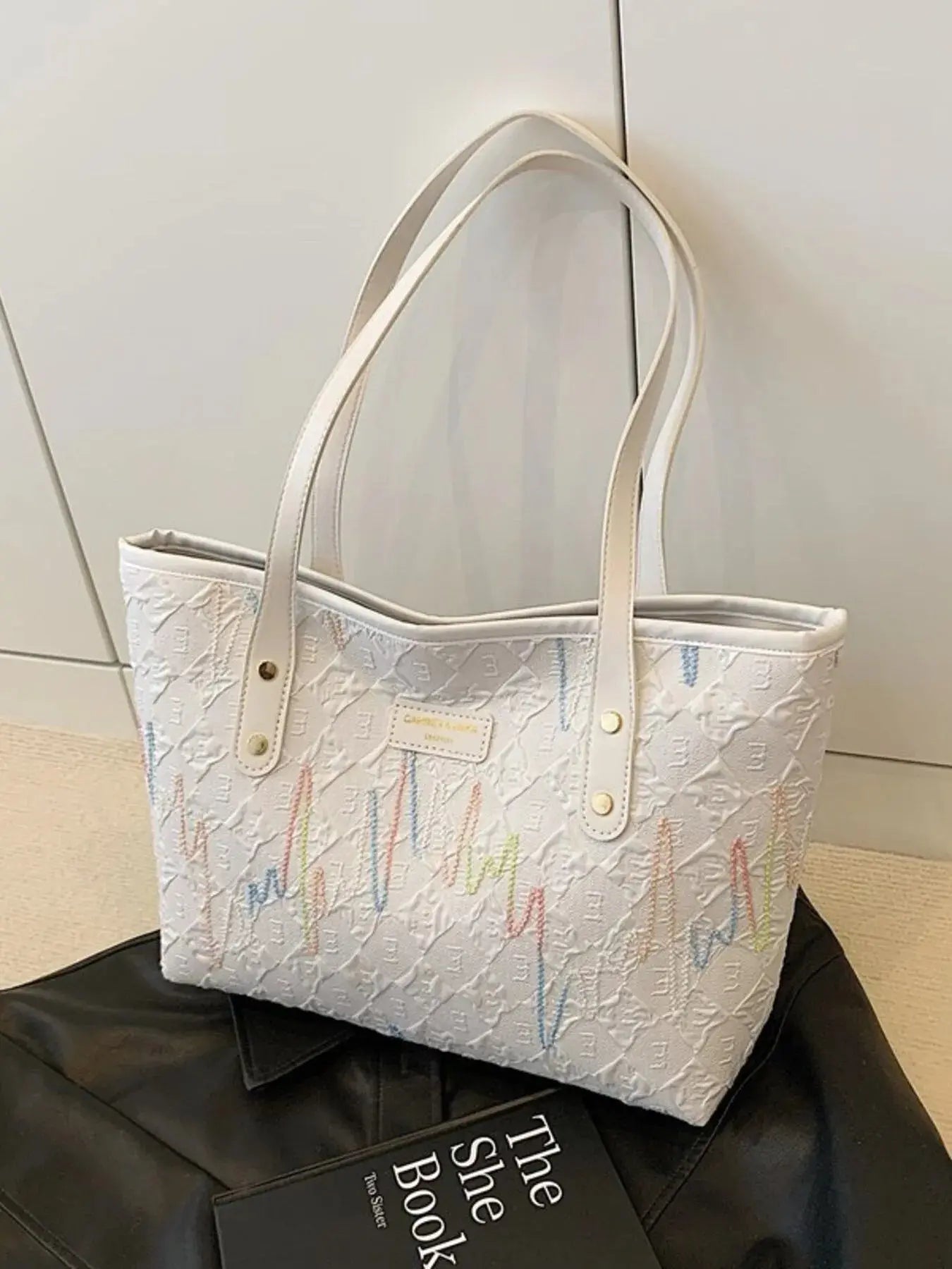 Contrast PU Leather Tote Bag - Femlinza