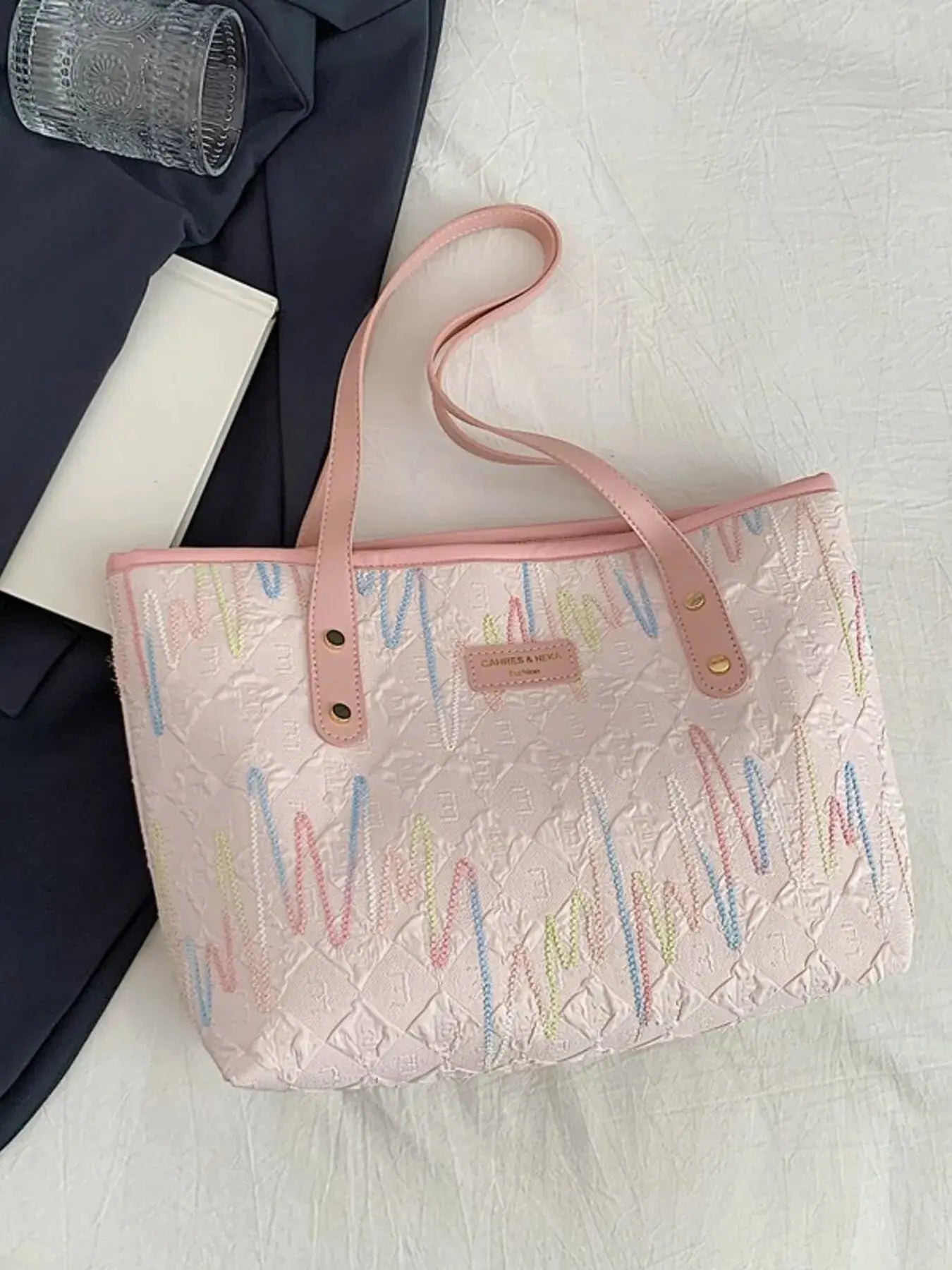 Contrast PU Leather Tote Bag - Femlinza