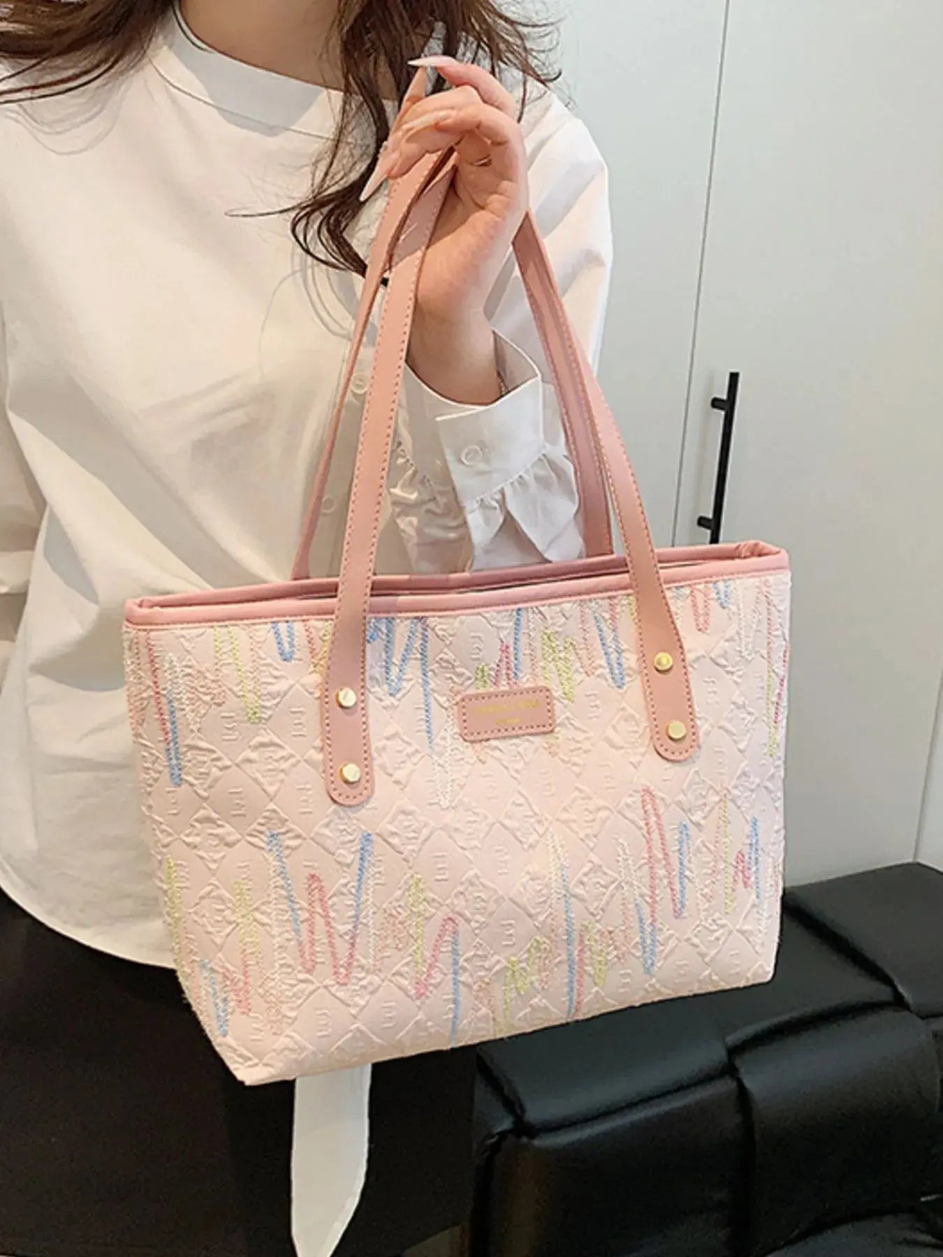 Contrast PU Leather Tote Bag - Femlinza